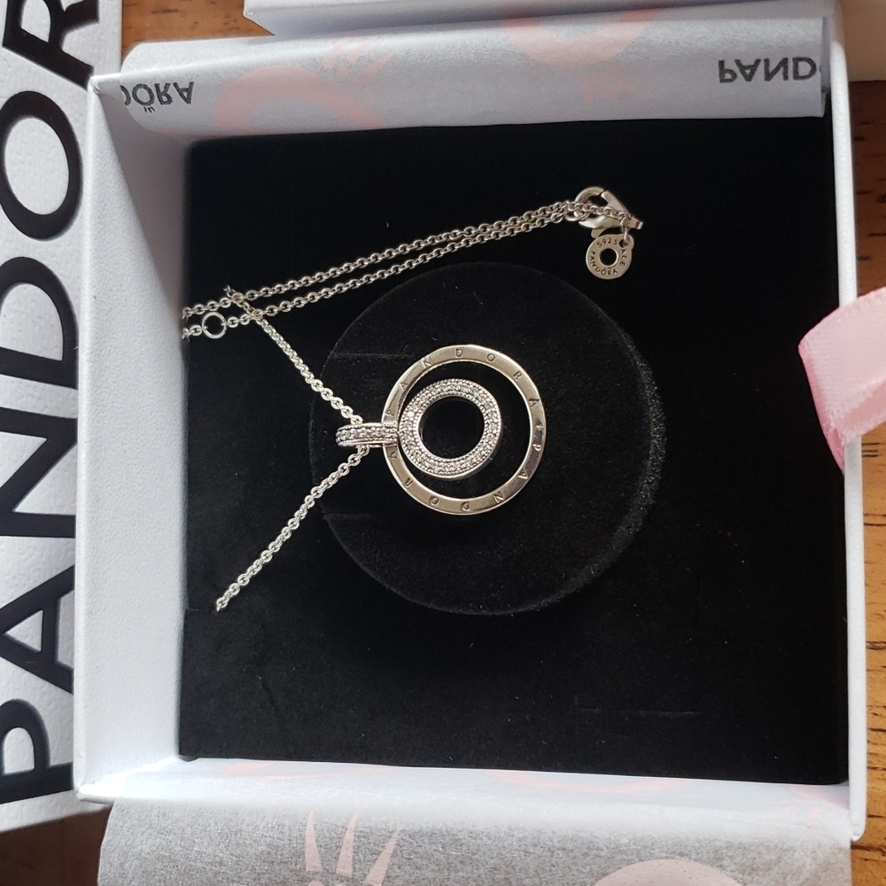 NEW Pandora signature necklace S925 silver circle pendant Pave/beads gift pkging - Picture 2 of 5